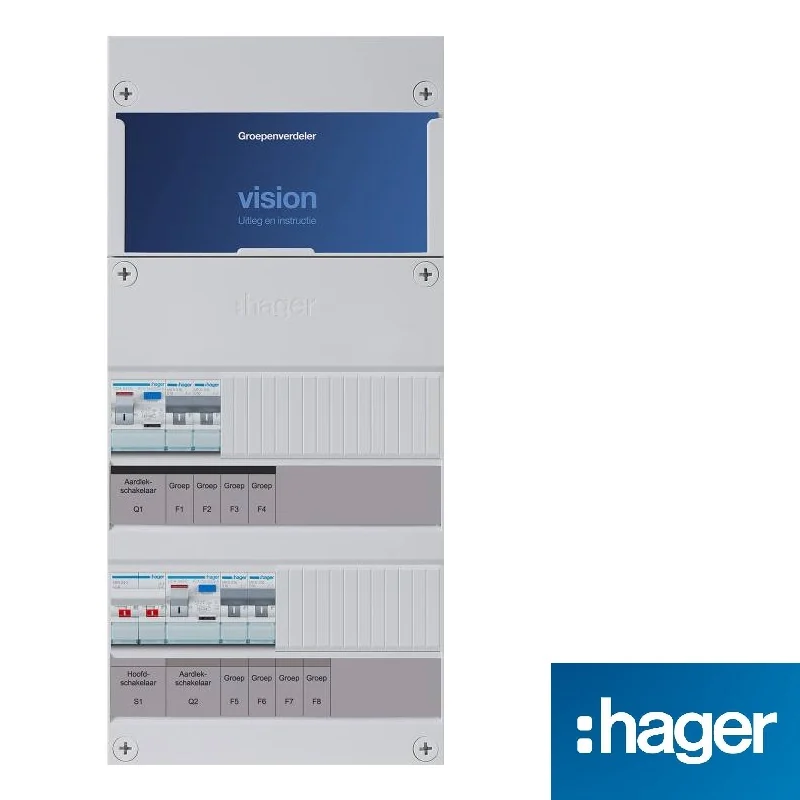Hager Vision groepenkast, 1-fase, enkele kast met 4 gewone groepen