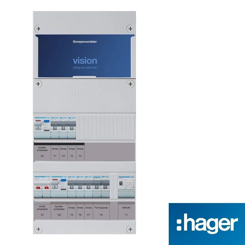 Hager Vision groepenkast, 1-fase, enkele kast met 6 gewone groepen