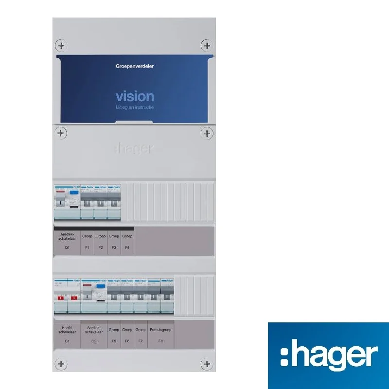 Hager Vision groepenkast, 1-fase, enkele kast met 6 gewone groepen