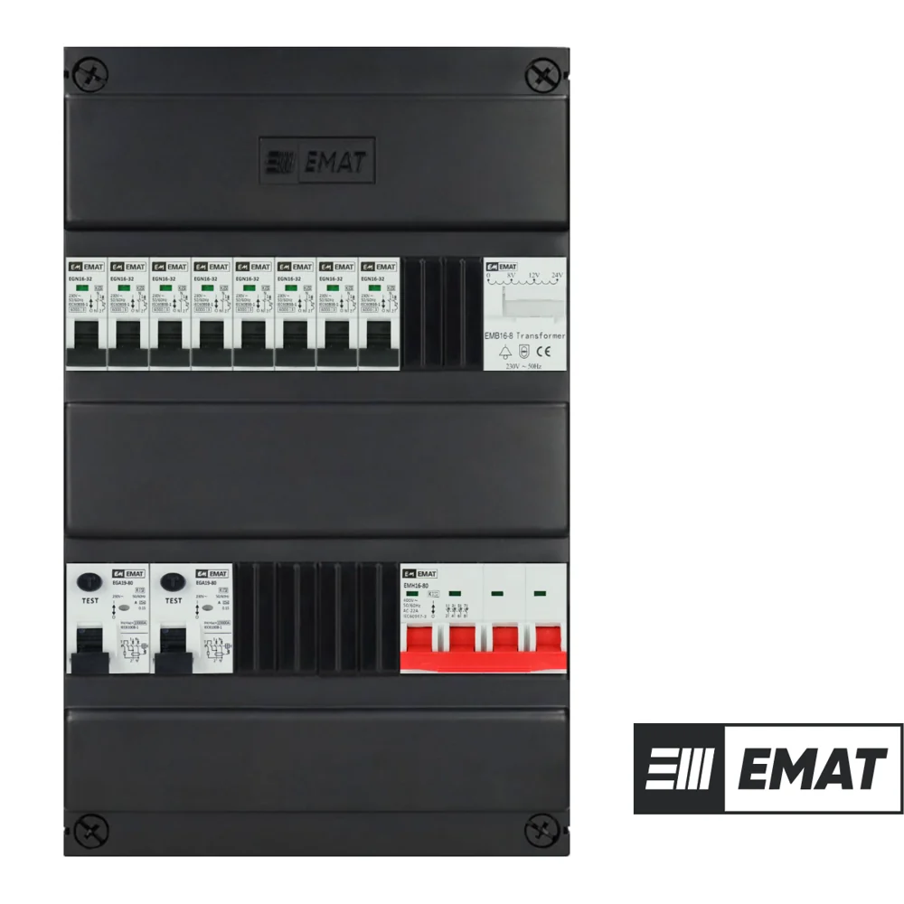 EMAT groepenkast, 1-fase, enkele kast met 8 gewone groepen
