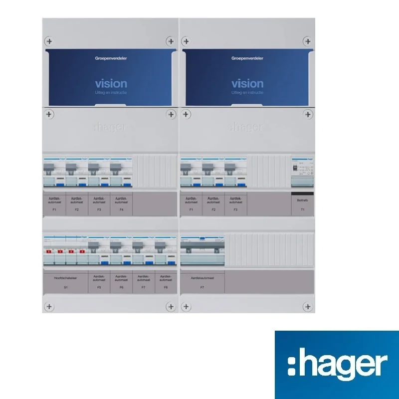 Hager Vision groepenkast, 3-fasen, dubbele kast met 11 gewone groepen