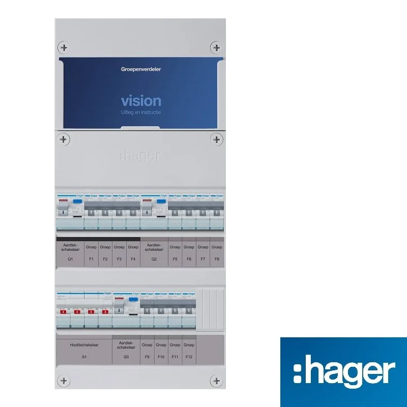 Hager Vision groepenkast, 3-fasen, enkele kast met 12 gewone groepen